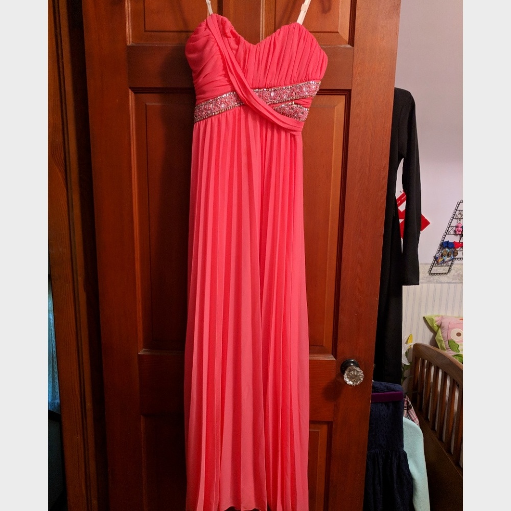 Salmon Prom Dress with Embellished Bodice